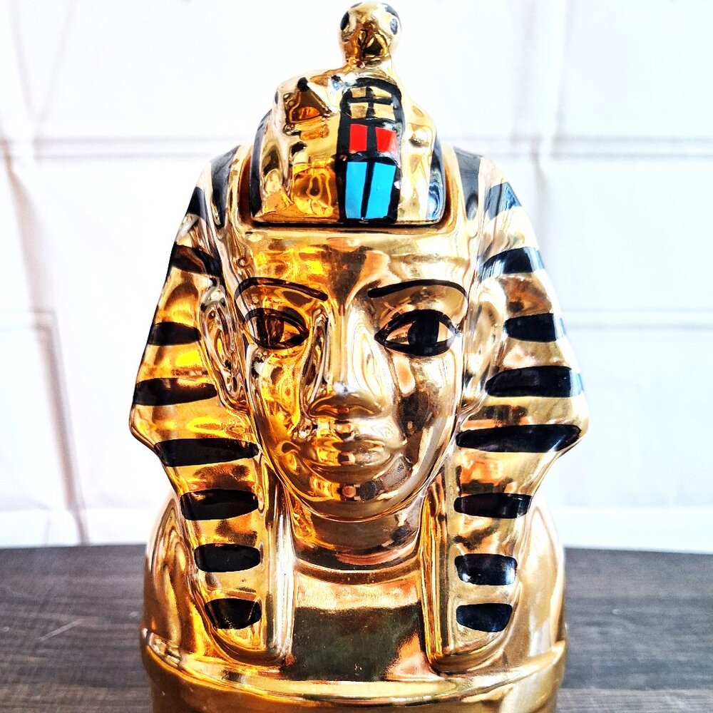Vintage King Tut 23K Gold 1978 Empty Decanter - Egyptian Decor